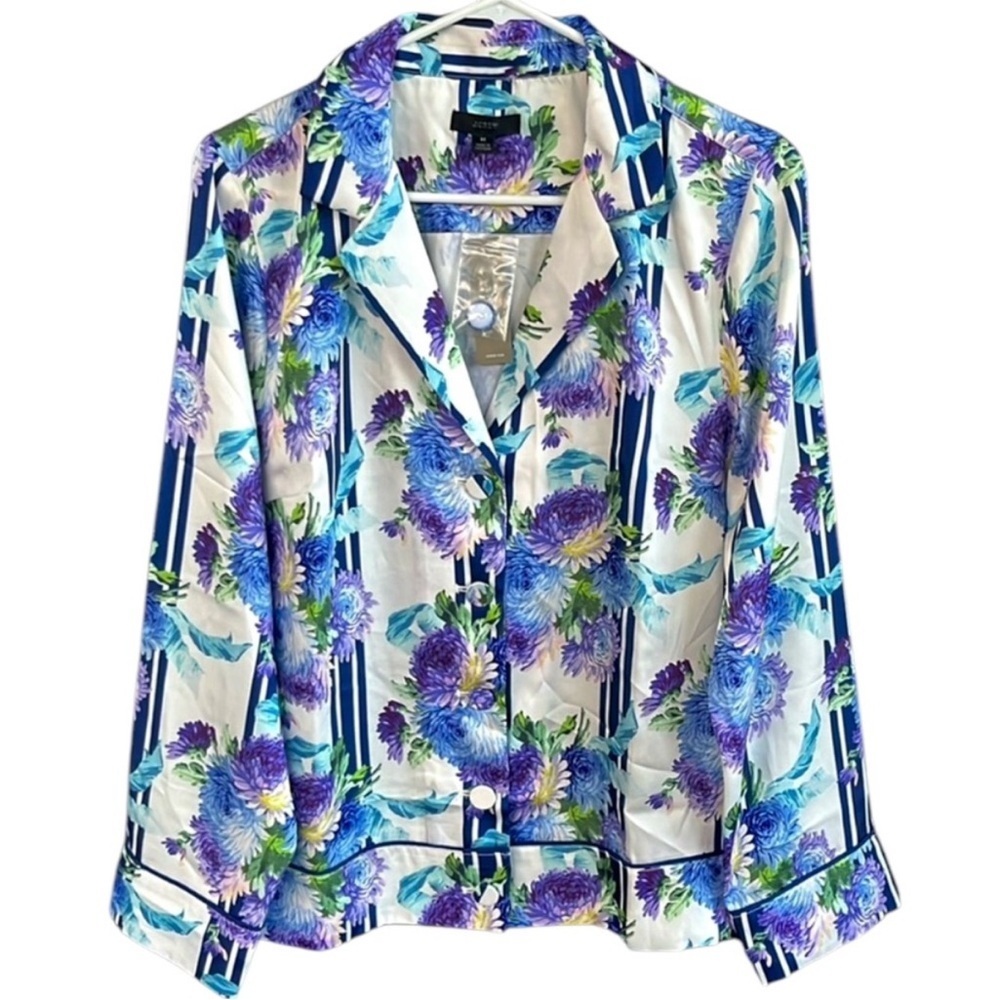 NWT J. Crew Drapey Button-Up Top Vintage Floral Stripe Size Medium